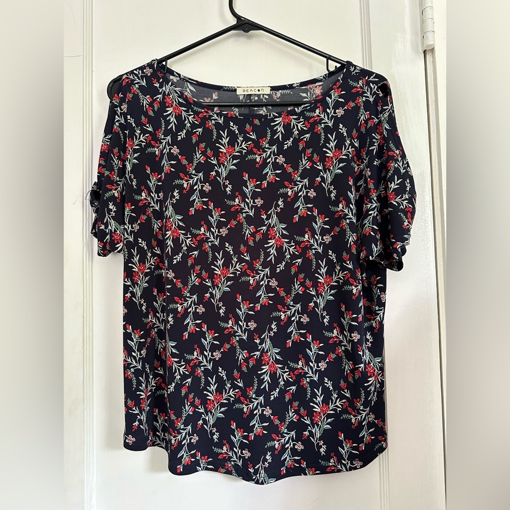 Beacon Blue Short Sleeve Relaxed Blouse